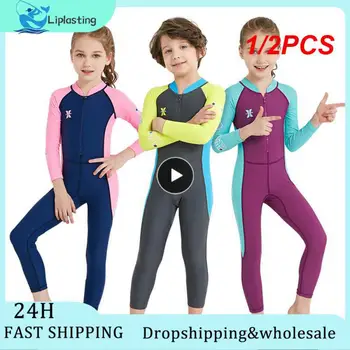 1/2 ADET Çocuklar UPF50 + Dalış Mayo 1mm Uzun Kollu Geri Zip Sörf Tulum Çocuklar Dalış Rashguard Takım Elbise Erkek Kız için Dalış