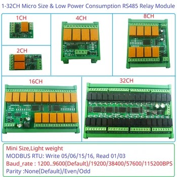 1-32DO DC 12V 24V Mikro Boyutu 3A / 2A MODBUS RTU RS485 Röle Kartı DIN Ray C32 PC UART Seri Port anahtar modülü PLC I / O Genişletici
