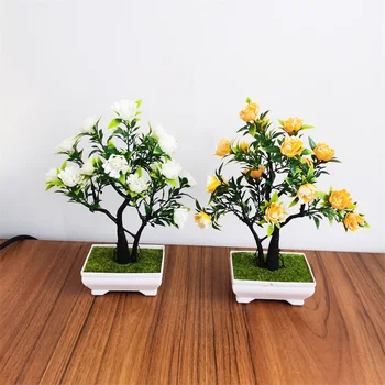 1 adet Yapay Saksı Mini Simülasyon Masaüstü Süsler Gül Çiçek Sahte Bitkiler Ev Bahçe Masa Odası Dekorasyon Bonsai