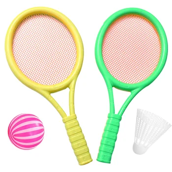 1 Takım Tenis Raketi Oyuncaklar Açık Sahne Plastik Egzersiz Oyuncak Çocuk Aksesuarları Erkek Kız için 2 Topları ile Rastgele Renk