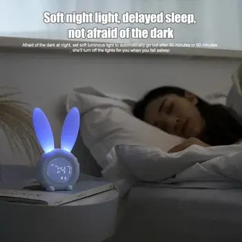 1 Takım Çocuklar Çalar saat Kısılabilir Aydınlatma ile Sevimli Tavşan Tasarım Şarj Edilebilir Uyandırma çalar saat Ev Uyku için