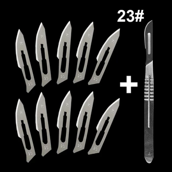 10 Adet Hayvan Cerrahi Bıçak Seti 23# Karbon Çelik Cerrahi Neşter Bıçakları + 1 Adet Kolu Neşter veteriner Kesme Aleti