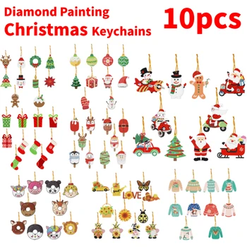 10 adet Noel Elmas Boyama Anahtarlıklar Elmas mozaik Santa Clus Kardan Adam Takı Çapraz Dikiş Yetişkinler Çocuklar için noel hediyesi