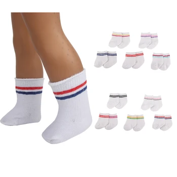 10 Renk Çizgili Beyaz Bebek Çorap Yüksek Kaliteli Çorap Amerikan 18 inç, 43cm Bebek Yeni Bron & OG, hayat Bebek Aksesuarları Hediye Oyuncak