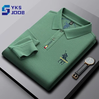 100 % Pamuklu Rahat polo gömlekler Erkek Katı Nakış Nefes Lüks Tees Ofis Uzun Kollu İş Moda Golf Ropa Hombre