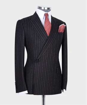 100 % Yün Kumaş erkek Takım Elbise Düğün Blazer Pantolon Koyu Lacivert Resmi Parti Yemeği Traje de hombre elegante