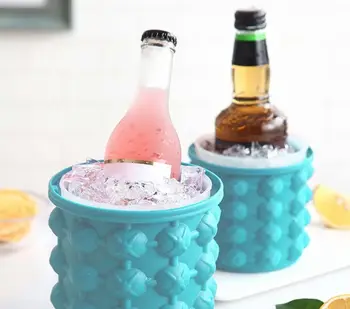 1000ml Silikon Buz Küpü Makinesi Kapaklı Buz Kovası Buz Kalıbı Yerden Tasarruf Sağlayan Şampanya şarap bira kovası Mutfak Partisi İçin Barware