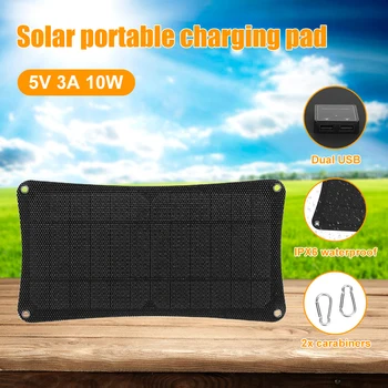 10W 5V Güneş Damlama Şarj Cihazı Taşınabilir Cep Telefonu Güç Kaynağı Çift Akıllı USB Çıkışı Su Geçirmez IPX6 Seyahat Kamp için Açık