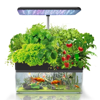 12 Bakla Kapalı Akıllı hidroponik sistem Büyüyen Kitleri Otlar Ekici Balık Tankı ve LED büyüme ışıkları Bahçe Aracı tencere
