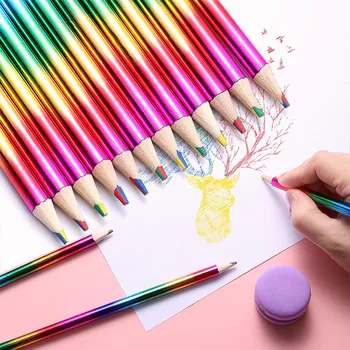 12 Paket Dört renkli Aynı çekirdekli Gökkuşağı Kalemler çocuk DIY Yaratıcı Graffiti Boyama renkli kalemler Sanat Kırtasiye