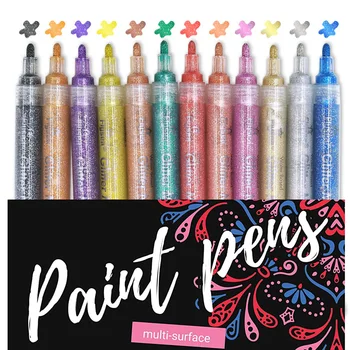 12 Sparkle Renk boya kalemi s akrilik sim boya kalemi Kalemler Ultra Orta Nokta 2.0 mm boya kalemi Kaya Boyama DIY El Sanatları