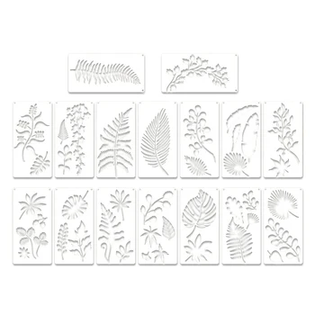 16 Adet Yapraklar Şablon Yeniden Kullanılabilir Levha Boyama Şablon Levha Duvar Şablon Yaprak Desen Şablonu Tropikal Yaprak Yeniden Kullanılabilir