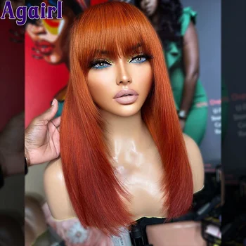 180 % Zencefil Kırmızı Renkli Kemik Düz Tam Makine Yapımı insan saçı peruk Patlama İle Brezilyalı Bakire kısa Bob saç Peruk Kadınlar için