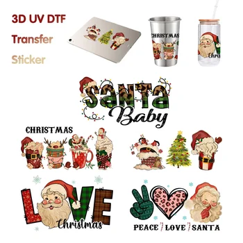18cm 3D UV DTF Transferi Sticker Noel Ağacı ForLibbey Gözlük Sarar Şişeleri Bardak DIY Su Geçirmez Özel Çıkartmalar