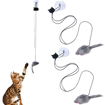 2 adet Chase Kendini Oyun Kapılar Kedi Oyuncaklar Kapalı Egzersiz Ayarlanabilir Vantuz Elastik Simülasyon Fare Asmak Her Yerde Yumuşak