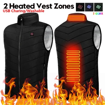 2 Alan ısıtmalı yelek ısıtmalı ceket kış yelek vücut ısıtıcı erkek ısıtma yelek USB elektrikli yıkanabilir termal giyim için açık