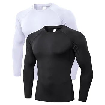 2 Paket erkek Sıkıştırma Gömlek Uzun Kollu Atletik Egzersiz Üstleri Taban Katmanı Hızlı Kuru Spor Atletik Egzersiz T-Shirt