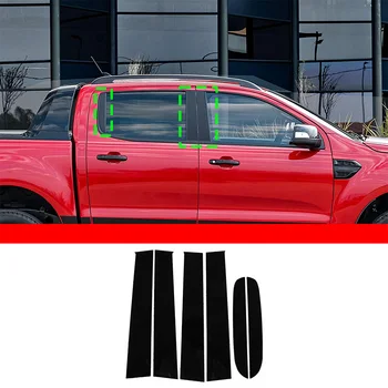 2015-2021 Ford Ranger Wildtrak PC Siyah Araba Pencere Merkezi Ayağı Dekoratif Sticker Araba Dış Koruma Aksesuarları 6 Adet