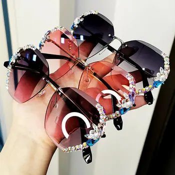 2021 Moda Marka Tasarım Vintage Çerçevesiz Taklidi Güneş Gözlüğü Kadın Erkek Retro Kesme Lens Degrade güneş gözlüğü Kadın UV400