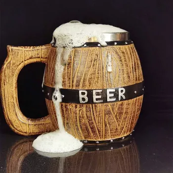 2021 Yeni paslanmaz çelik ahşap varil bira kupası yaratıcı büyük kapasiteli kravat bira varil kupa kişiselleştirilmiş bar malzemeleri