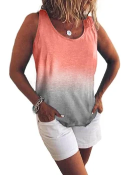 2023 Casual Kadın Degrade Şeker Renk baskı t-shirt Kısa Kollu Yaz Yeni Moda Tees Artı Boyutu O-boyun Basit Kadın Üstleri