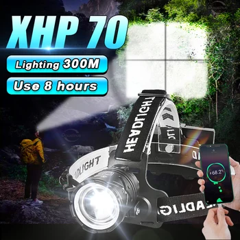 2023 En Güçlü XHP70 LED Far Beyaz İşık Kamp Far Zumlanabilir 3 * 18650 USB Şarj Edilebilir Taşınabilir Kafa Fener
