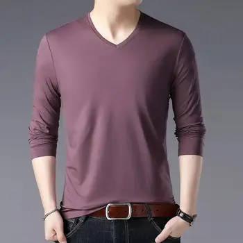 2023 İlkbahar Sonbahar Moda erkek Büyük Boy T-shirt Buz İpek V Yaka Tee Kas Rahat Gevşek Fit Tee Gömlek Üst Katı Erkek Giyim