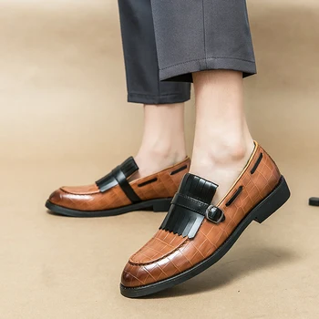 2023 Klasik erkek Elbise Ayakkabı İş Tarzı Parti Deri Resmi ayakkabı Düğün Ayakkabı erkek Flats Deri Oxfords Loafer'lar