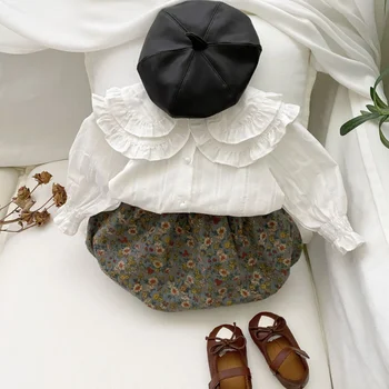 2023 Sonbahar Bebek Giysileri Set Bebek Sevimli Dantel Bluz + Çiçek Gaf Takım Elbise Kız Dış Giyim 2 ADET