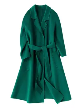 2023 Sonbahar Kış Kadın Yün Palto 28 Renk Su Dalgalanma Çift taraflı Kaşmir Ceket Uzatmak Yün Ceketler Gevşek Kemer Ceket