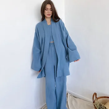 2023 Sonbahar Pijama Setleri İç Çamaşırı Uzun Kollu Gevşek pantolon kadın Gecelik Salonu Emici Ter Buharda Ev Giysileri Pjs