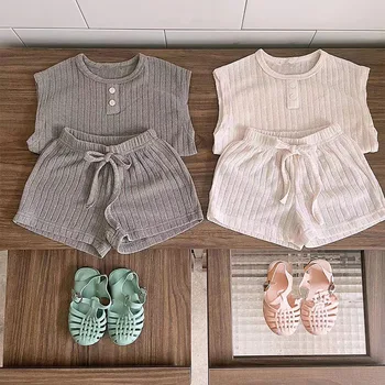 2023 Yaz Bebek giyim setleri Toddler Kız Elbise Bebek Kolsuz Gömlek + Şort Çocuklar İki Parçalı Set Erkek Kıyafetler 0-3Y