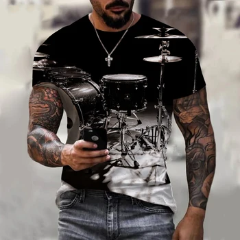 2023 Yaz Enstrüman Davul Baskı 3D T-shirt Erkekler Kadınlar Eğlenceli moda Harajuku kısa kollu büyük boy tişört üst 6XL