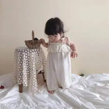 2023 Yaz Yeni Bebek Kız Kolsuz Sling Tulum Katı Sevimli Yürümeye Başlayan Prenses Tulum Pamuk Bebek Kız Romper Bebek Giysileri