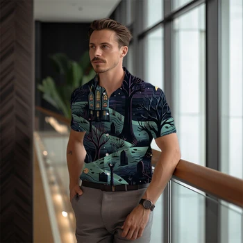 2023 Yeni erkek Yaz Kısa kollu Gömlek Ofis Tatil Gömlek Sokak Popüler 3D Baskılı Gömlek Moda Rahat Gömlek