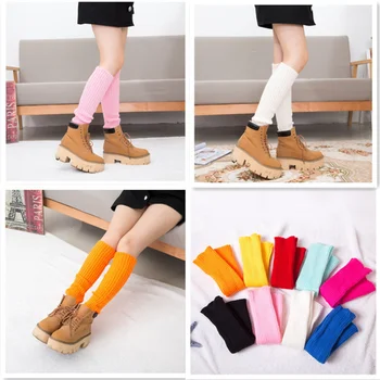 2023 Yeni Kadın Vintage Kış Sıcak Tığ Örme Pamuklu Uzun Bacak Çorap Kızlar Düz Renk Moda Tayt Diz bot kılıfı
