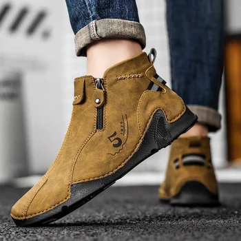 2023 Yeni Marka Ayakkabı Erkekler için Sneakers rahat ayakkabılar Sonbahar Açık Anti Kayma Adam yarım çizmeler Yüksek Kaliteli erkek Rahat düz ayakkabı