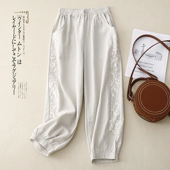 2023 Yeni Varış Japon Tarzı Patchwork Dantel Gevşek Yaz rahat pantolon Ofis Bayan İş Pantolonu Moda Kadın harem pantolon