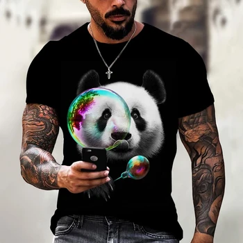 2023 Yeni Yaz Moda Panda Tshirt 3D Baskılı Erkekler Kadınlar unisex Rahat Büyük Boy Komik Hip Hop Tees Tops Kısa Kollu Giyim