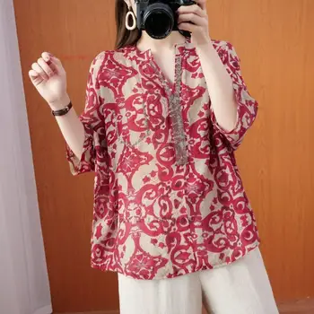 2023 çin vintage hanfu bluz doğal çiçek baskı etnik bluz oryantal v yaka gevşek çay servisi hanfu gömlek streetwear