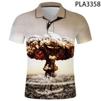2023Ropa De Hombre Moda Rahat Yaz Kısa Kollu Yeni 3D Baskılı Erkek Gömlek Atom bombası patlama Streetwear Polo Homme Tops