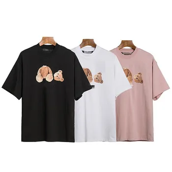 22SS Melekler Erkekler Kadınlar bol tişört Karikatür Küçük Ayı Çiftler Moda Rahat Yuvarlak Boyun T-Shirt Pamuk günlük t-Shirt