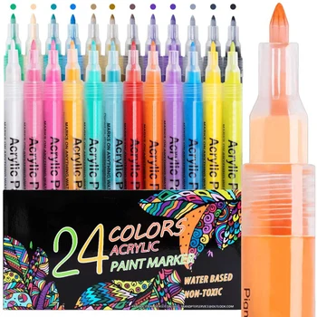 24 Renk Akrilik Boya Kalemleri 0.7 mm Ekstra İnce Ucu İşaretleyiciler Kaya Boyama Malzemeleri Zanaat Malzemeleri Kumaş Taş Seramik