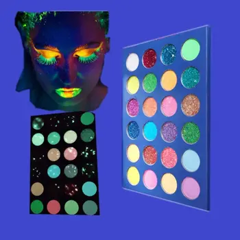 24 Renkler Parlak Glow Karanlık Aydınlık Göz Farı Paleti Floresan Neon parlak pullar Göz Farı Sahne Kozmetik