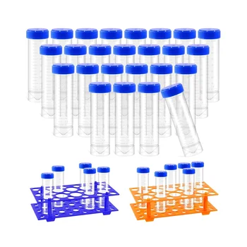 25 Adet Plastik Santrifüj Tüpü ve 2 adet mavi Turuncu A dahil olmak üzere test tüpü raflı 27 adet 50Ml plastik test tüpü S