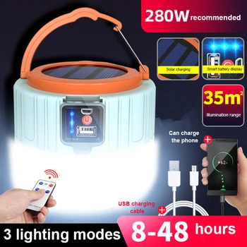 280 Watt güneş LED kamp ışık USB şarj edilebilir ampul açık çadır lambası taşınabilir fenerler acil durum ışıkları BARBEKÜ yürüyüş için
