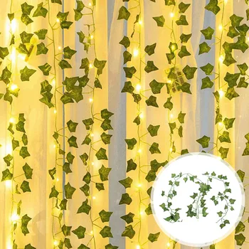 2M Akçaağaç Yaprakları Asma Sahte Sarmaşık Yeşil Yaprak 20 LED Dize ışıkları Sarmaşık Garland Sahte Bitki Duvar Bahçe Partisi Oturma Odası