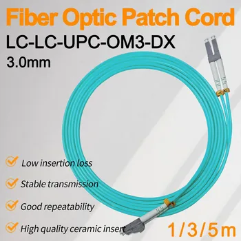 3.0 mm LC UPC OM3 Fiber Optik Yama bağlantı kablosu Kablosu Çok Modlu Dubleks 1m 3m 5m PVC SM 1310 / 1550nm FTTH