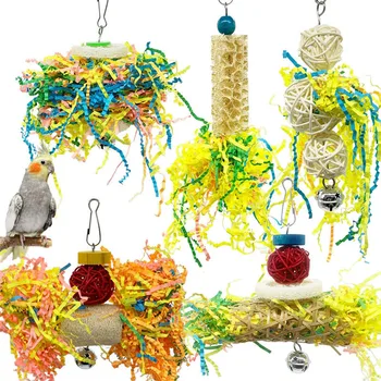 3/5 adet Kuş Papağan Parçalama Oyuncaklar Çiğneme Toplama Asılı Kafes Kağıt Dizeleri Tel Çekme Topu Oyuncaklar Can Sıkıntısı Rahatlatmak