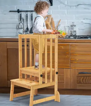 3 Ayarlanabilir Yükseklik Toddler Kulesi Öğrenme Mutfak Adım Dışkı Ahşap Çocuklar İçin